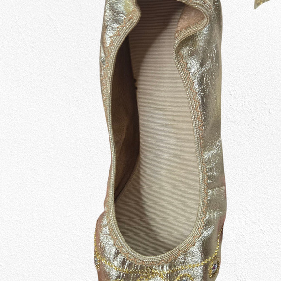 60s Vintage Metallic Gold Rhinestone Embellished USA Made Ballet Slipper Size 8 - Picture 6 of 8
